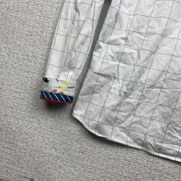 Au Noir White Button Down Shirt Geometric Grid Watercolor Design Men Sz 5 Read - Picture 12 of 14